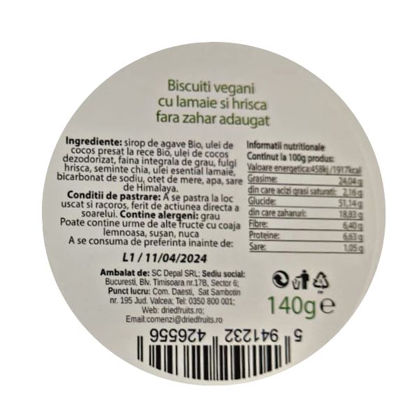Biscuiti vegani cu lamaie si hrisca (fara zahar) Driedfruits - 140 g