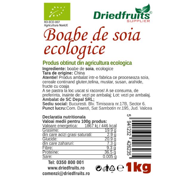 Boabe soia BIO VRAC (sac) 25 kg - 12.70 lei per kg