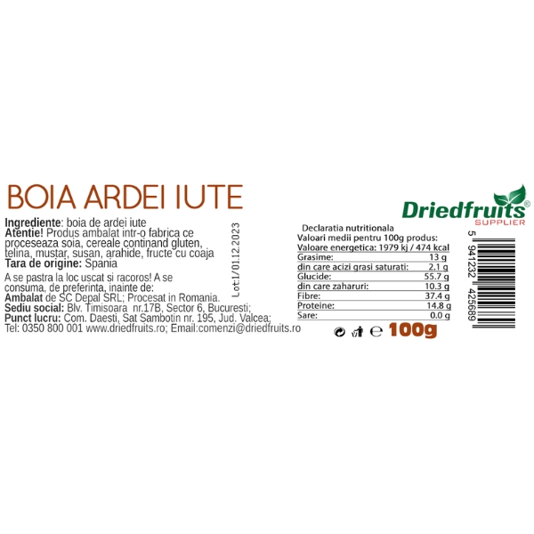 Boia ardei iute pudra (borcan) Driedfruits - 100 g