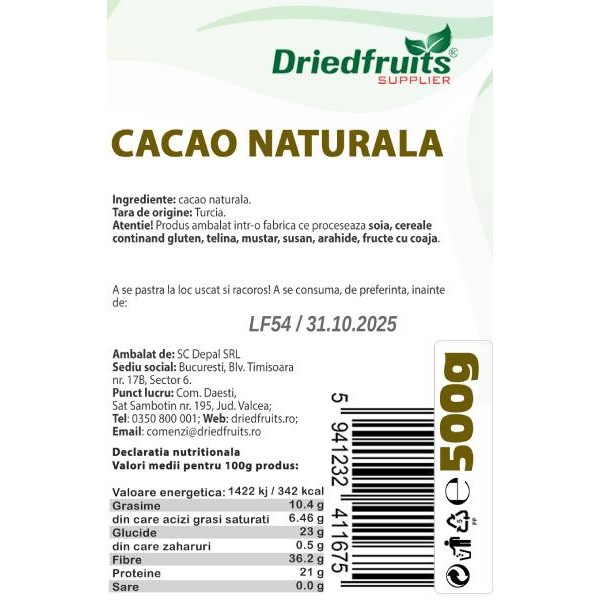 Cacao naturala (deschisa) Driedfruits - 500 g