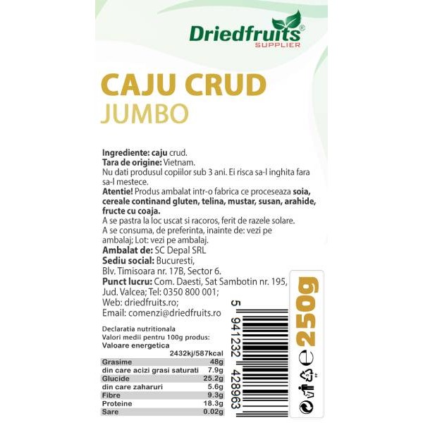 Caju crud Jumbo (premium) Driedfruits - 250 g