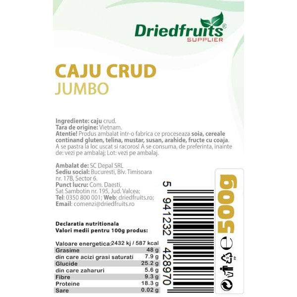 Caju crud Jumbo (premium) Driedfruits - 500 g