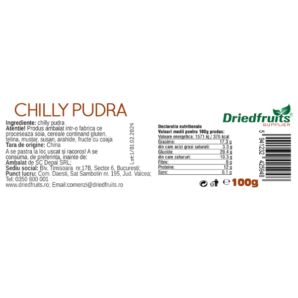 Chilly pudra (borcan) Driedfruits - 100 g