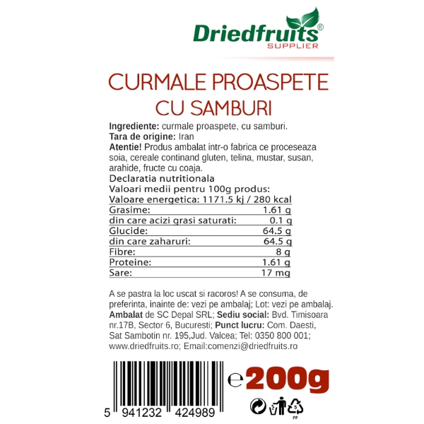 Curmale proaspete cu samburi Driedfruits - 200 g