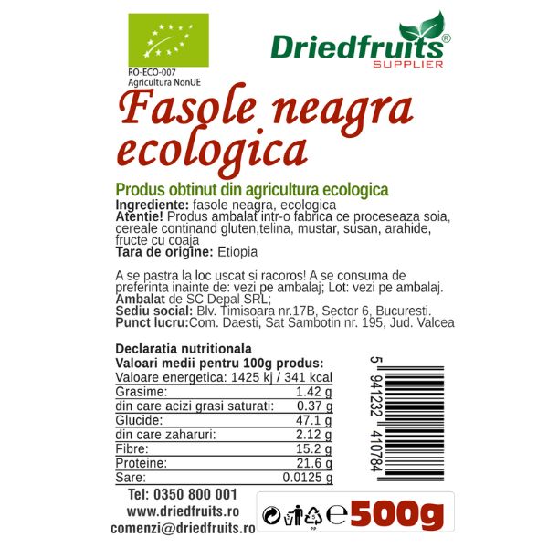 Fasole neagra BIO Driedfruits - 500 g