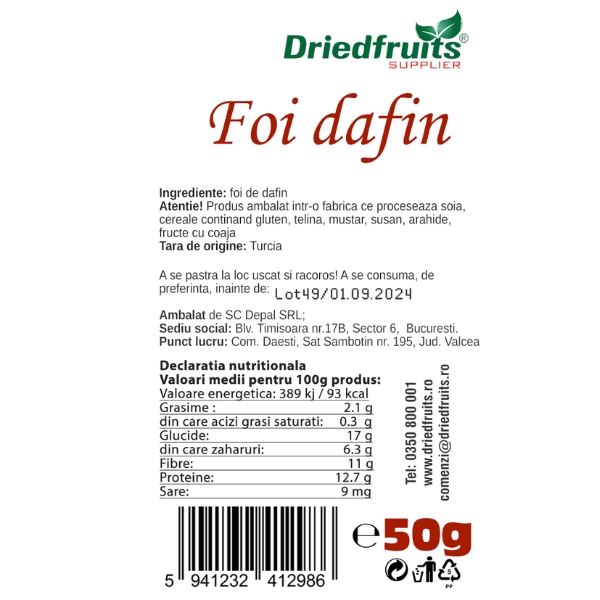 Foi dafin (frunze) Driedfruits - 50 g