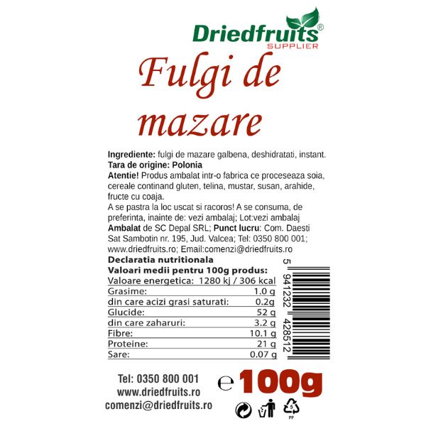 Fulgi de mazare Driedfruits - 100 g
