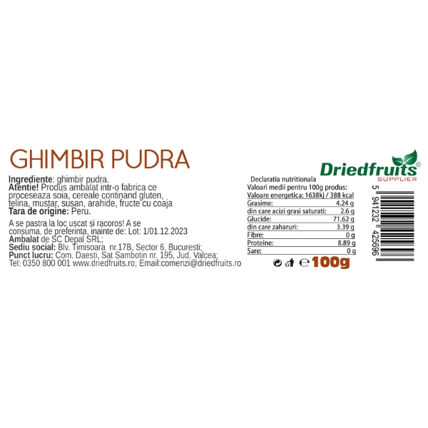 Ghimbir pudra (borcan) Driedfruits - 100 g