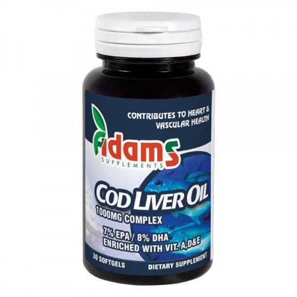 Cod Liver Oil (ulei din ficat de cod) 1000mg Adams Supplements - 30 capsule