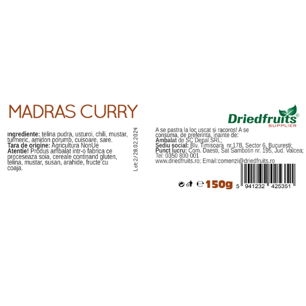 Madras curry (condiment) - 100% produs natural Driedfruits - 150 g