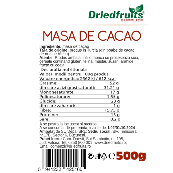 Masa cacao Driedfruits - 500 g