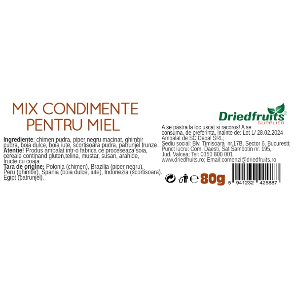 Mix condimente pentru Carne de Miel - 100% produs natural (borcan) Driedfruits - 80 g