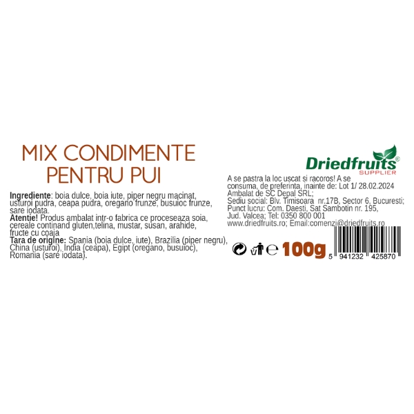 Mix condimente pentru Carne de Pui - 100% produs natural (borcan) Driedfruits - 100 g