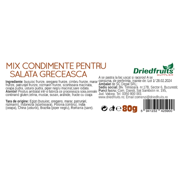 Mix condimente pentru Salata Greceasca - 100% produs natural (borcan) Driedfruits - 80 g