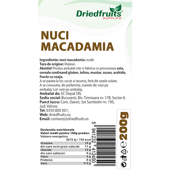 Nuci macadamia crude Driedfruits - 200 g