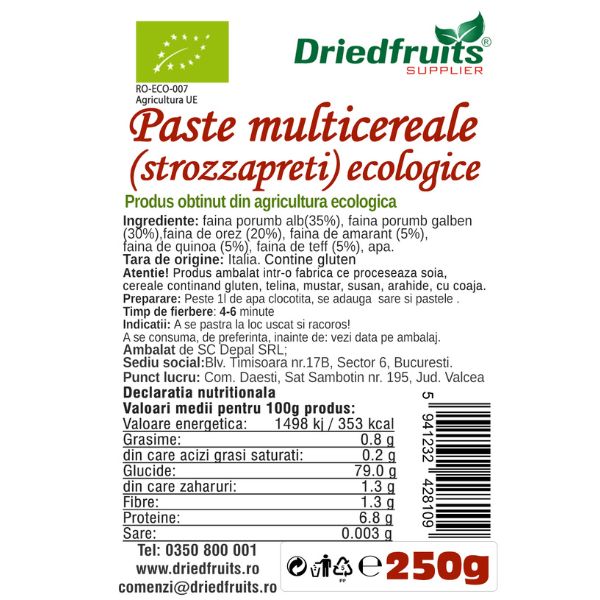 Paste multicereale (strozzapreti) BIO Driedfruits - 250 g