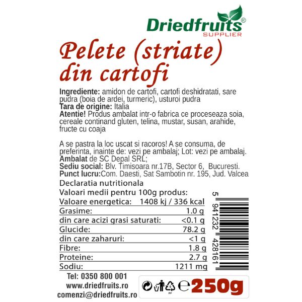 Pelete (striate) din cartofi Driedfruits - 250 g