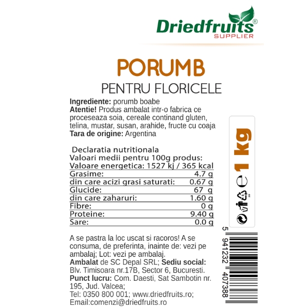 Porumb popcorn Driedfruits - 1 kg