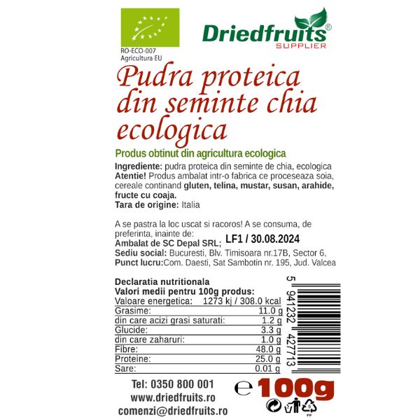 Pudra proteica din seminte chia BIO Driedfruits - 100 g