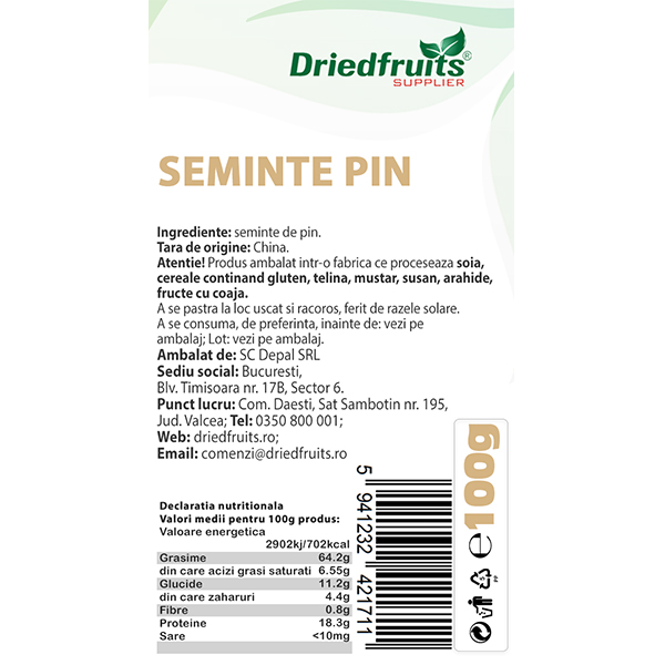 Seminte (muguri) de pin Driedfruits - 100 g