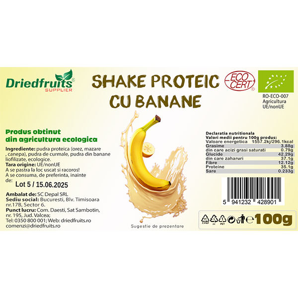 Shake proteic cu banane BIO Driedfruits - 100 g