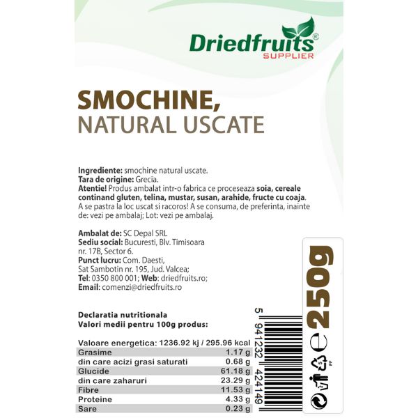 Smochine natural uscate Grecia Driedfruits - 250 g