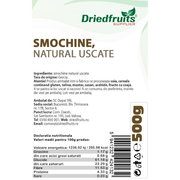 Smochine natural uscate Grecia Driedfruits - 500 g