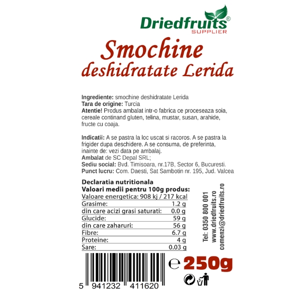 Smochine deshidratate Lerida Driedfruits - 250 g