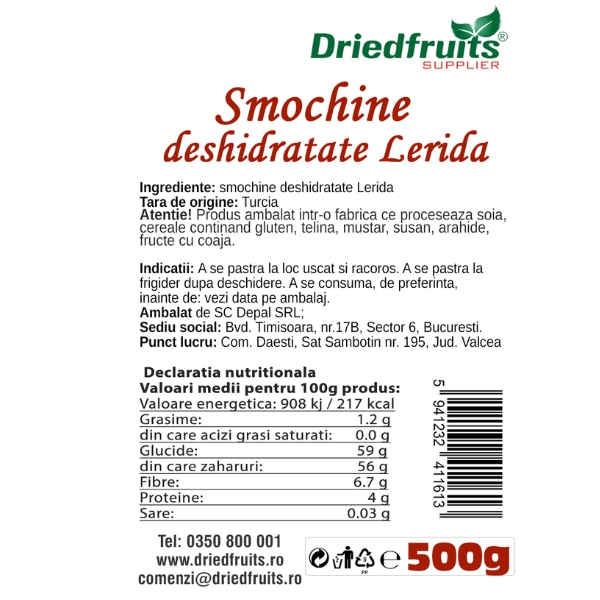 Smochine deshidratate Lerida Driedfruits - 500 g