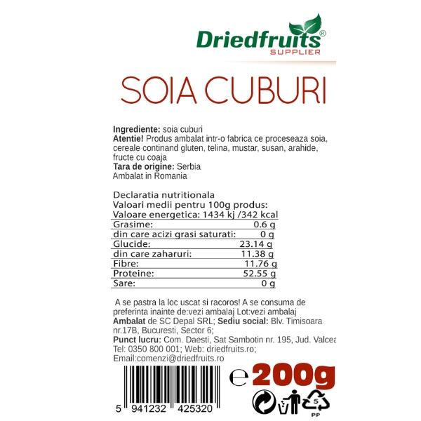 Soia cuburi Driedfruits - 200 g