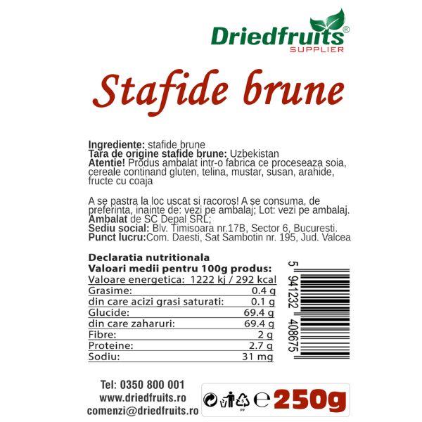 Stafide brune deshidratate Driedfruits - 250 g