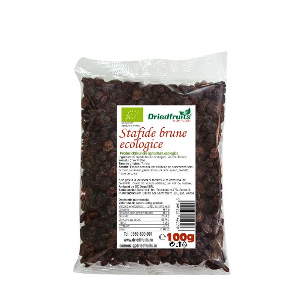 Stafide brune deshidratate BIO Driedfruits - 100 g