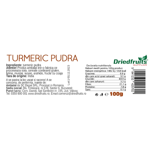 Turmeric pudra (borcan) Driedfruits - 100 g