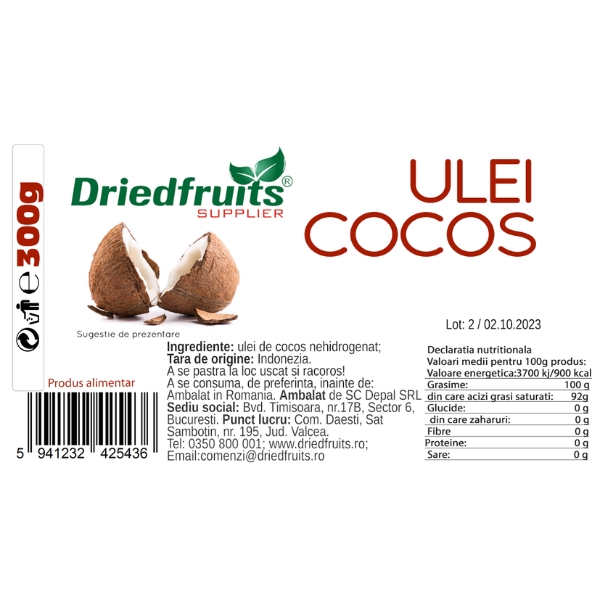 Ulei cocos pentru gatit (borcan) Driedfruits - 300 g