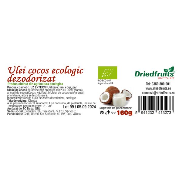 Ulei cocos cosmetic BIO Driedfruits - 160 g