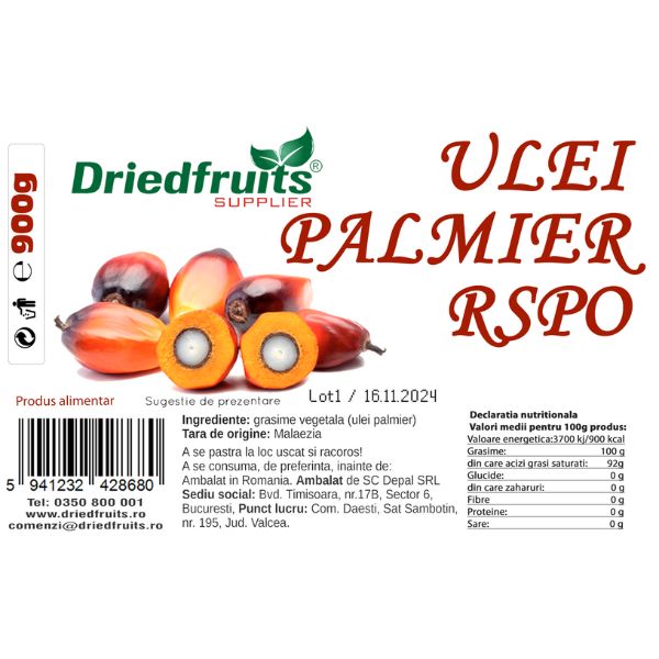 Ulei palmier pentru gatit RSPO Driedfruits - 900 g