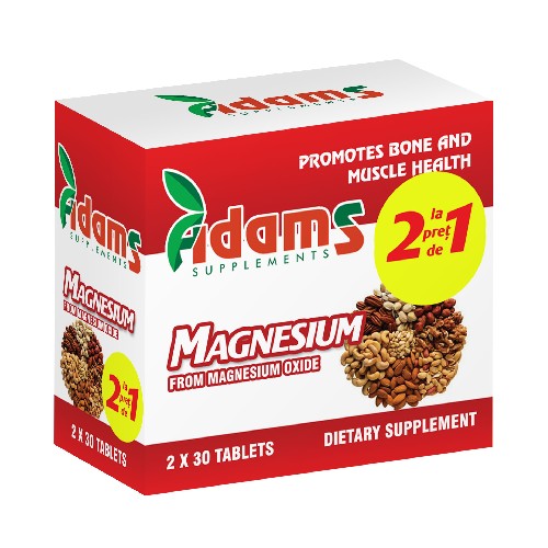Magneziu 375mg Adams Supplements (Pachet 1+1 gratis) – 2 x 30 capsule