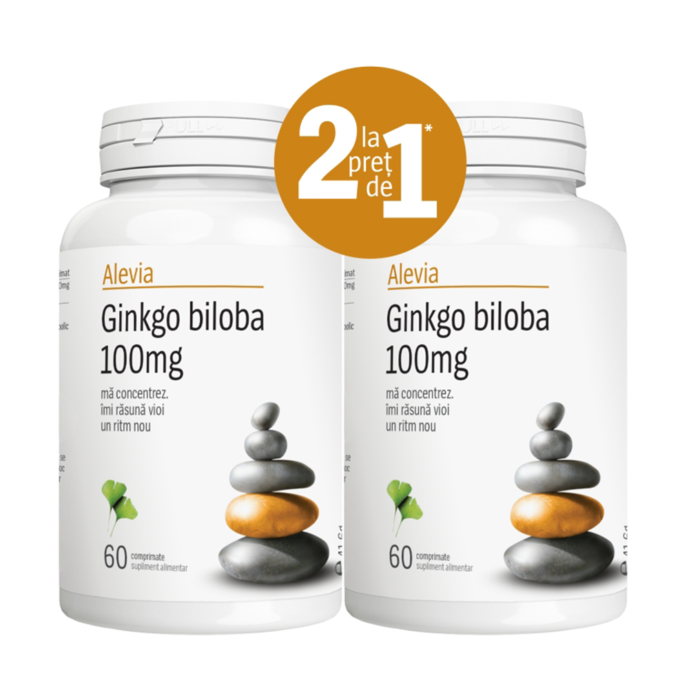 Ginkgo Biloba 100 mg (Pachet 1+1 gratis) Alevia – 2 x 60 comprimate