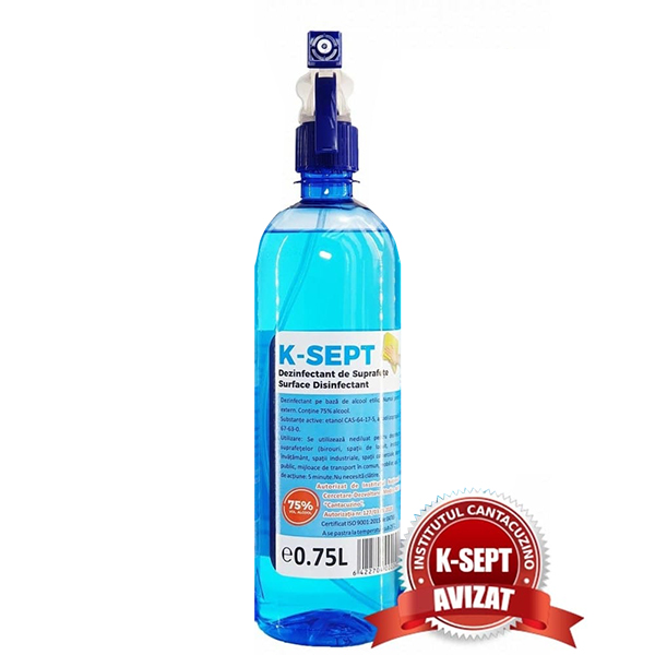 Dezinfectant lichid pentru suprafete pe baza de alcool 75% (pulverizator) K-SEPT – 750 ml