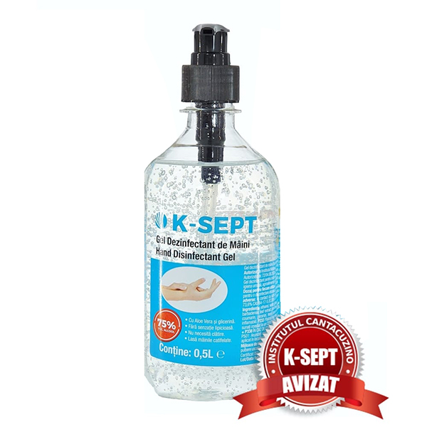 Gel dezinfectant maini pe baza de alcool 75% cu glicerina si aloe vera K-SEPT – 500 ml