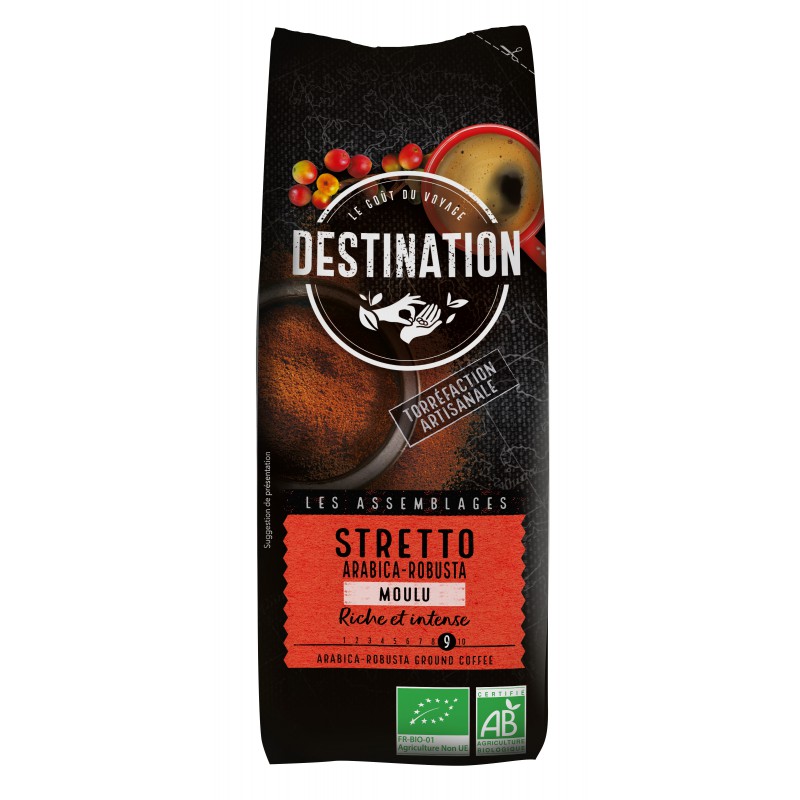 Cafea macinata Stretto Arabica-Robusta BIO Destination - 250 g