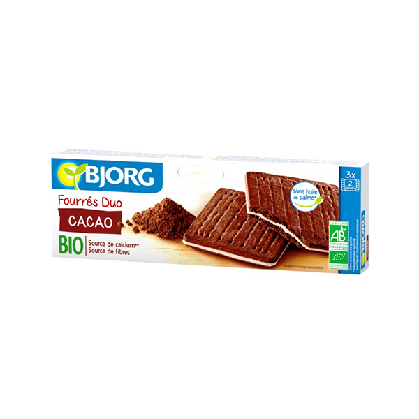 Biscuiti duo cacao cu crema de lapte BIO Bjorg – 150 g driedfruits.ro/ Biscuiti vegani & Budinci & Snacks