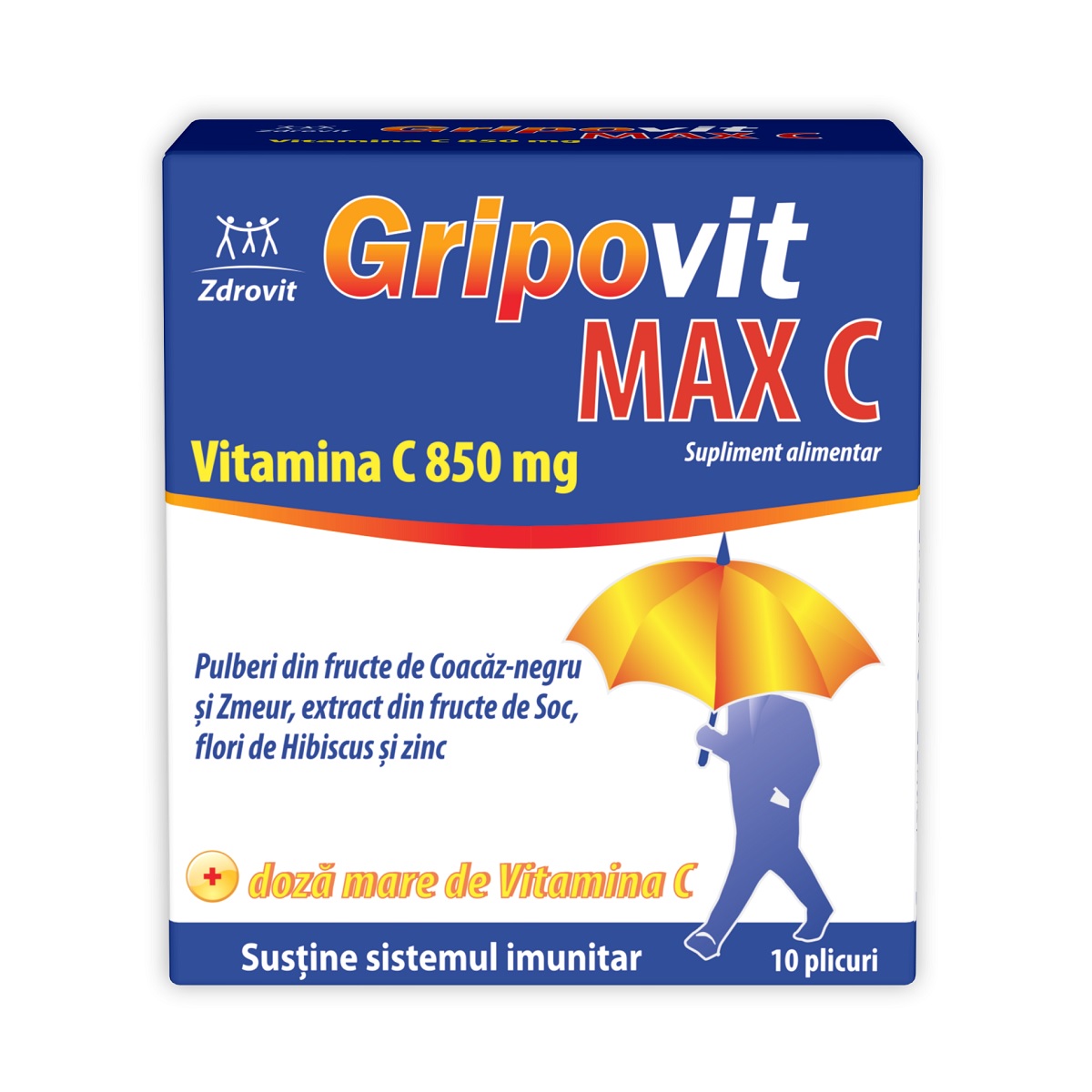 Gripovit Max C cu coacaz negru si zmeur Zdrovit - 10 plicuri